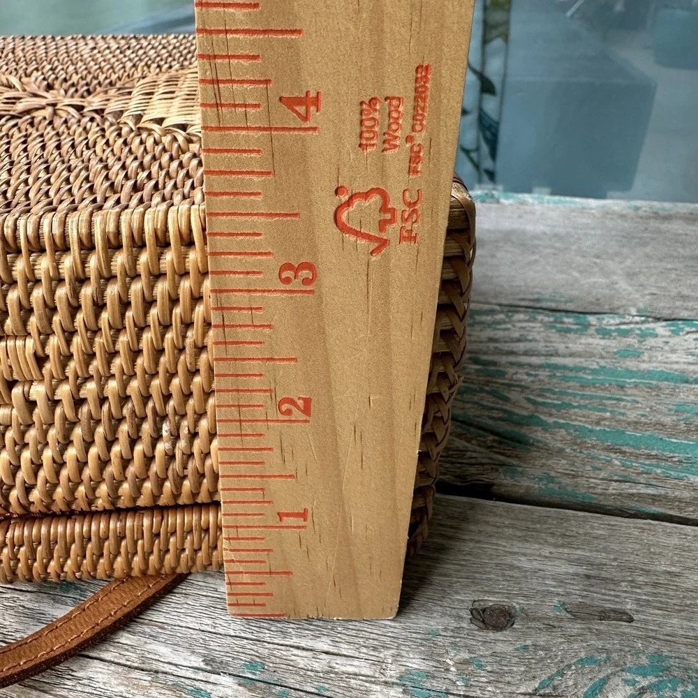 Handwoven Rattan Crossbody Bag Purse 7.2 Inch Boho Wicker Straw Cottagecore